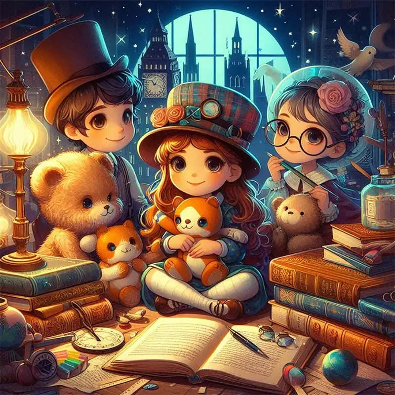 cartoon children reading books