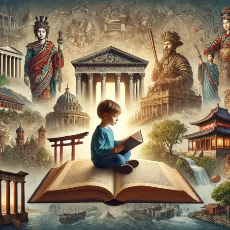 boy with a book floating on a book