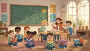 classroom-with-teacher-disproving-reading-abridged-versions-of-books-cheating
